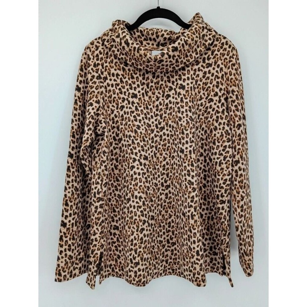 J.Jill NWT Leopard Print Cowl Neck Tunic Top Stretch Knit M
